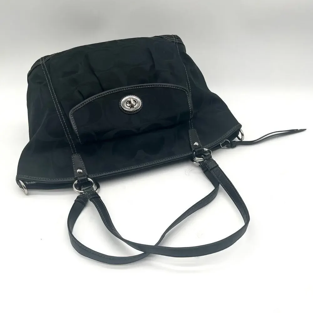 COACH Leah Signature Turnlock Satchel, Black